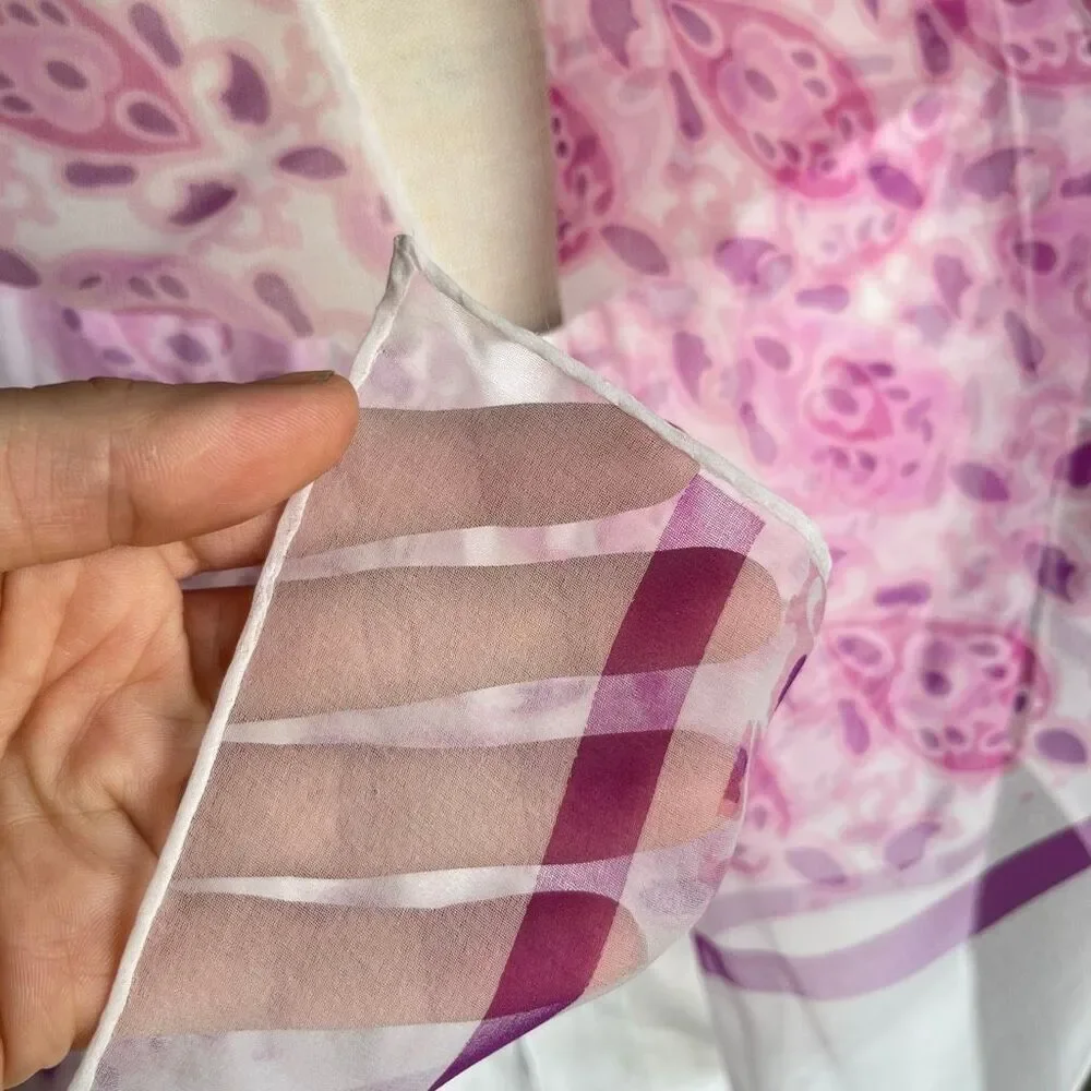 VTG Sheer Pink Paisley Scarf Oblong Chiffon Cottagecore Boho Romantic
